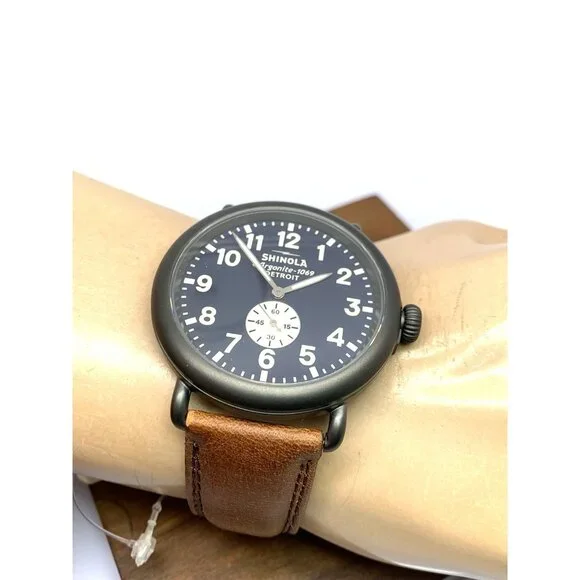 Shinola Men's Watch S0120065287 Runwell Quartz Blue Dial Brown Leather 47mm